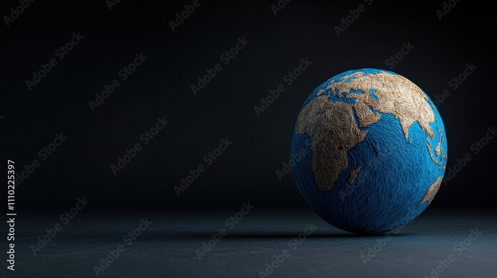 Fototapeta premium A blue and gold globe sits on a black background