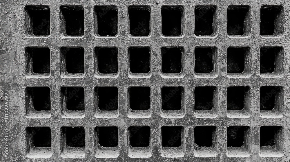 Rusty metal grating texture in black and white showcasing weathered details and industrial design elements Rusty metal grating texture in black and white showcasing weathered details and industrial design elements