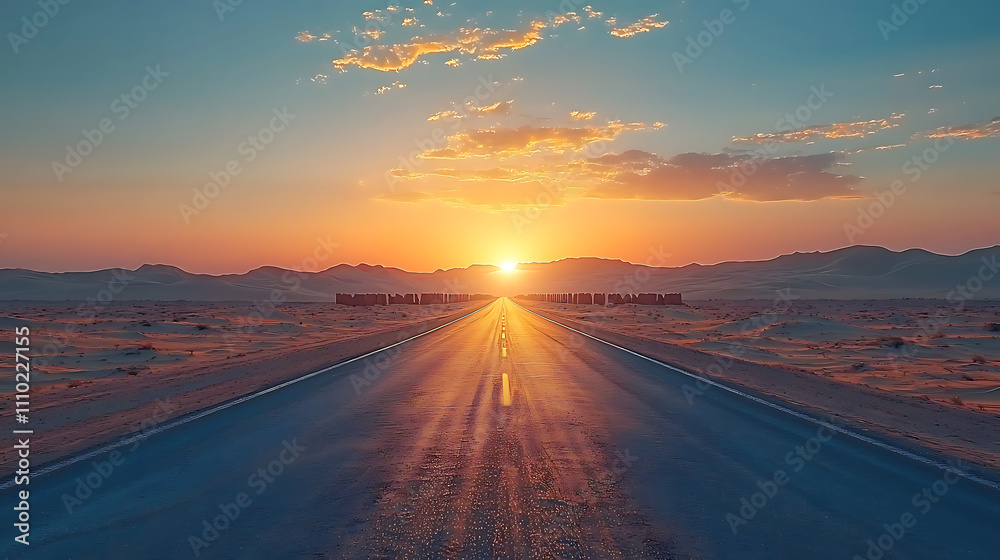 stunning highway landscape weaving through desert at sunset, showcasing vibrant colors and serene atmosphere. road stretches into horizon, inviting adventure stunning highway landscape weaving through desert at sunset, showcasing vibrant colors and serene atmosphere. road stretches into horizon, inviting adventure