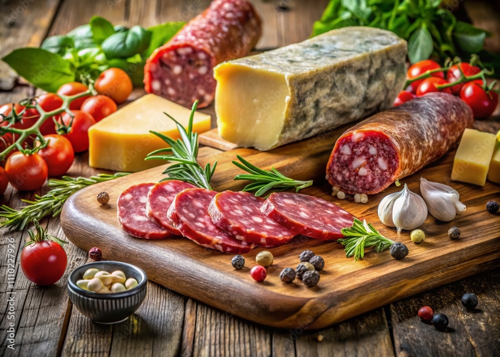 Captivating Candid Photography of Hard Salami and Genoa Salami Showcasing the Rich Textures and Colors of Two Distinct Cured Meats in a Rustic Setting Captivating Candid Photography of Hard Salami and Genoa Salami Showcasing the Rich Textures and Colors of Two Distinct Cured Meats in a Rustic Setting