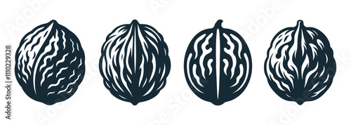 Walnuts Dry fruit silhouette illustration set