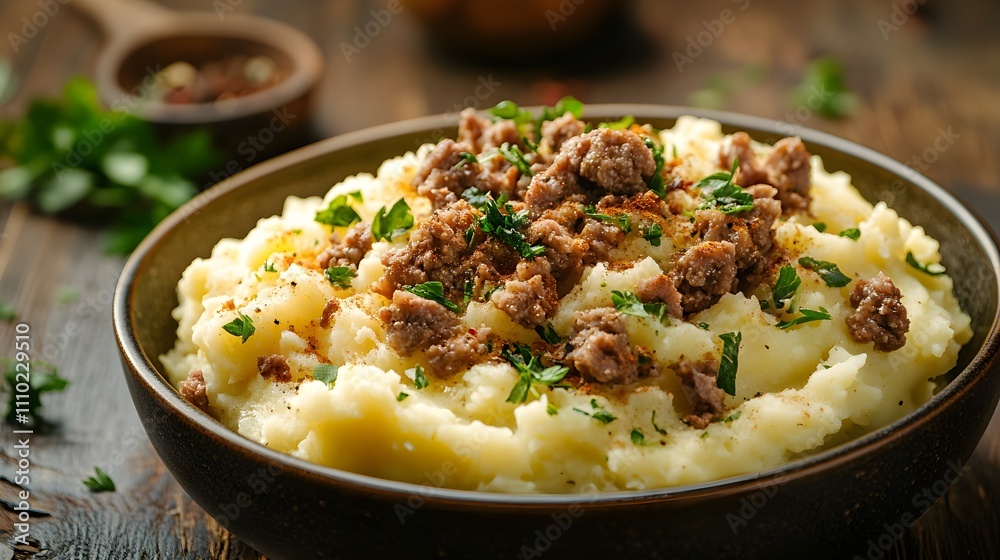 mashed potatoes with meat and sausage
