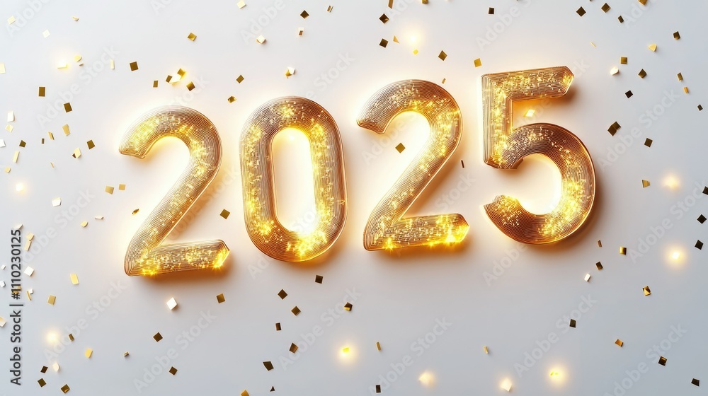 A glowing golden surrounded by subtle golden confetti, set against a clean white surface with soft shadows A glowing golden surrounded by subtle golden confetti, set against a clean white surface with soft shadows
