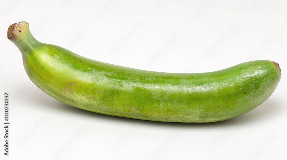 Green unripe banana isolated on white background showcasing its smooth texture and vibrant color perfect for culinary uses and healthy choices. Green unripe banana isolated on white background showcasing its smooth texture and vibrant color perfect for culinary uses and healthy choices.