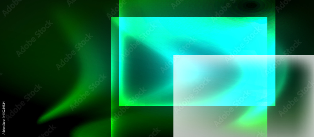 Fototapeta premium Glass squares with neon shiny light abstract background