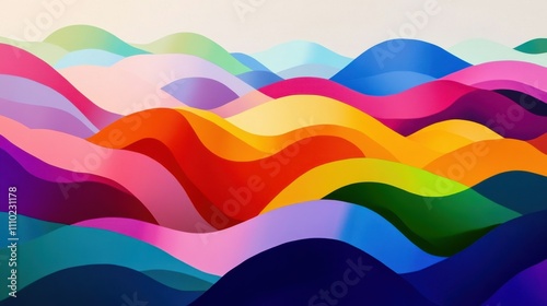 An abstract portrayal of LGBTQ+ inclusion with a colorful wave of diverse geometric shapes flowing seamlessly together, symbolizing unity and pride, minimalist composition