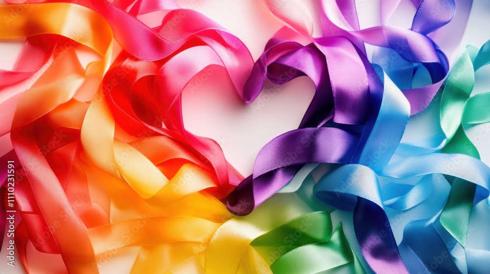An abstract portrayal of LGBTQ+ pride with a spectrum of vibrant, flowing ribbons forming a heart shape, symbolizing love and acceptance An abstract portrayal of LGBTQ+ pride with a spectrum of vibrant, flowing ribbons forming a heart shape, symbolizing love and acceptance