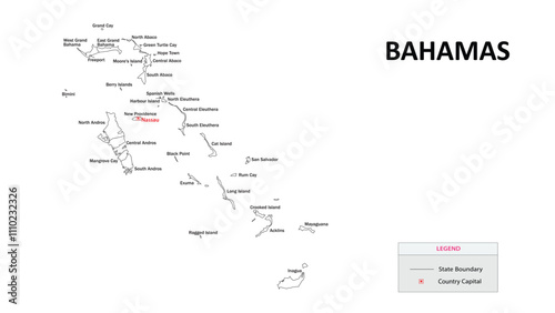 Bahamas Map. State and district map of Bahamas. Administrative map of Bahamas with states and boundaries in white color. photo