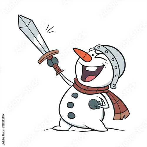 Snowman with Sword: A Bold Winter Warrior for Unique Holiday and Fantasy Art Designs