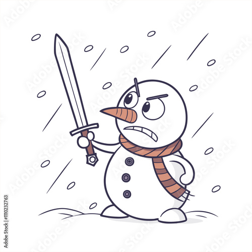 Snowman with Sword: A Bold Winter Warrior for Unique Holiday and Fantasy Art Designs