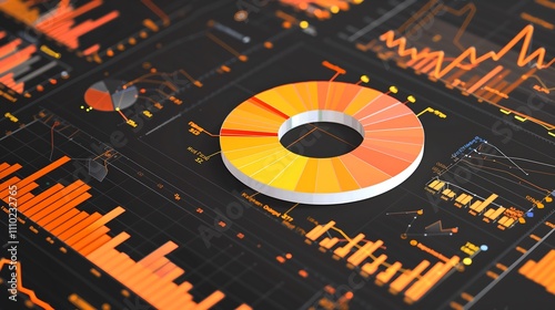 Data-driven infographic featuring interactive pie and line charts showing stock price trends and shareholder distribution ratios. photo