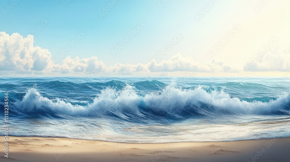 Fototapeta premium Soft ocean wave on the sandy beach, background.