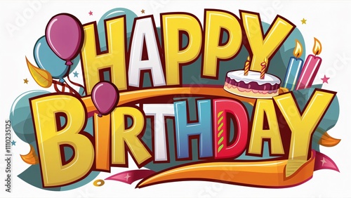 Wallpaper Mural Happy Birthday! Colorful Festive Design with Cake and Balloons - Perfect for Cards, Banners, and Parties Torontodigital.ca