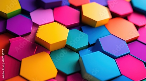 An abstract representation of intersectional identities with interlocking colorful hexagons, each symbolizing different aspects of diversity coming together, minimalist composition