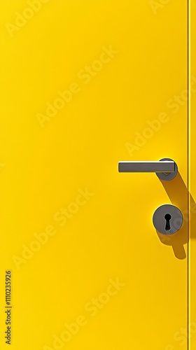 Bright yellow door with a sleek handle and keyhole in a modern setting