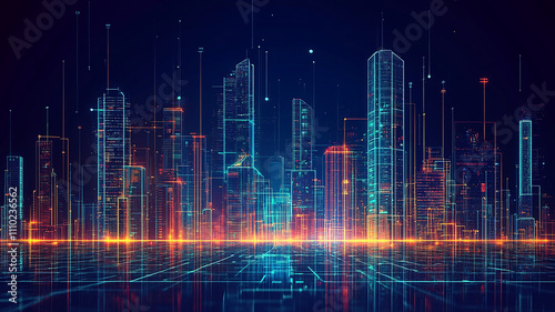 digital and modern building with neon light effects background, modern stylist digital light building with shiny neon light effect, abstract ultra modern light effect of cityscape with buildings.