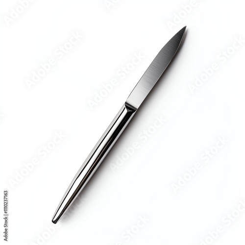 A sleek, stainless steel knife with a sharp blade, designed for precision cutting in culinary or crafting tasks.