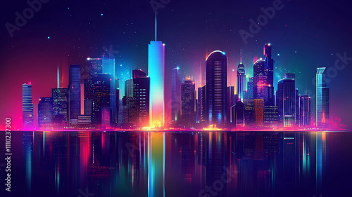 digital and modern building with neon light effects background, modern stylist digital light building with shiny neon light effect, abstract ultra modern light effect of cityscape with buildings.