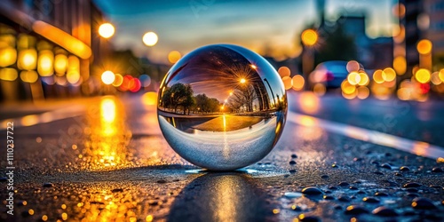 Wallpaper Mural Captivating Lens Ball Reflecting Evening Lights on a Blurred Road Background, Perfect for Artistic Photography and Creative Projects Torontodigital.ca