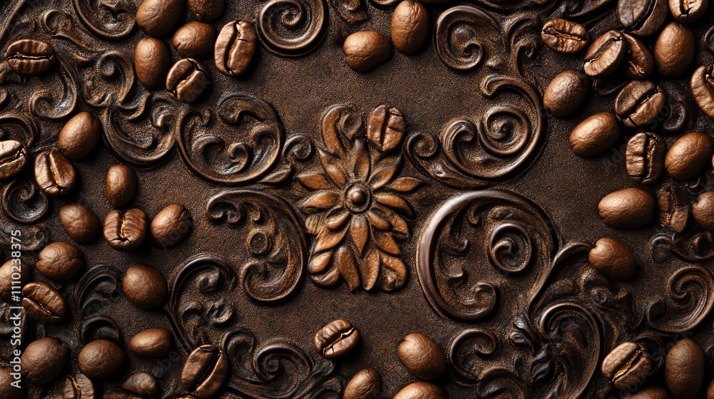 Artistic coffee bean design with intricate patterns and textures. Artistic coffee bean design with intricate patterns and textures.