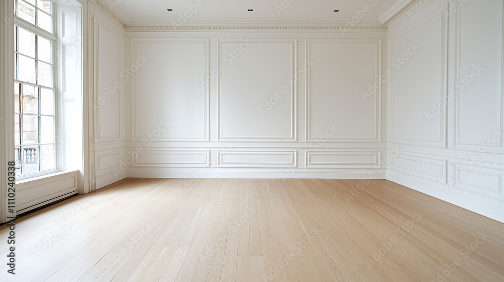 Fototapeta premium Classic White Panel Wall Mockup Background