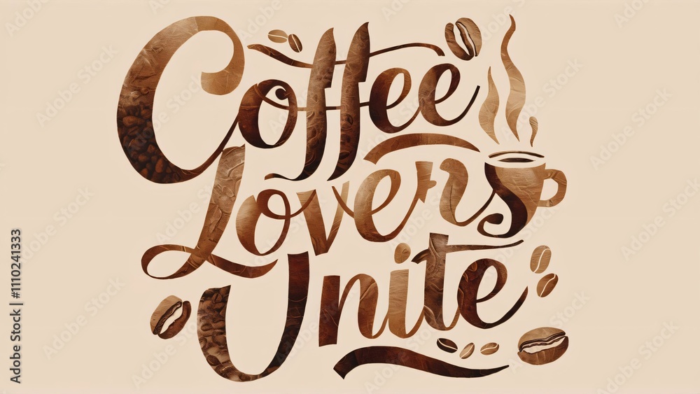 Coffee Lovers Unite, Elegant Calligraphy Art Print for Coffee Shops and Cafes Coffee Lovers Unite, Elegant Calligraphy Art Print for Coffee Shops and Cafes