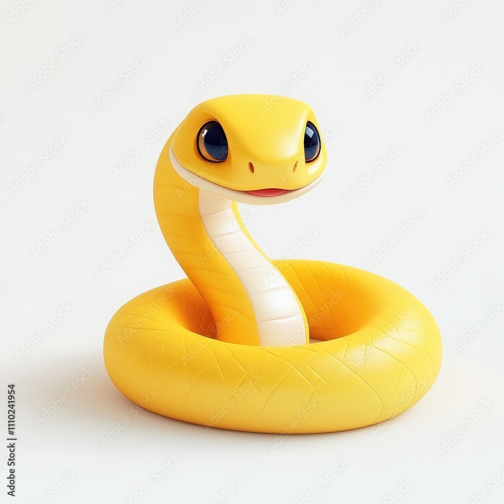 Fototapeta premium Cute yellow cartoon snake coiled.