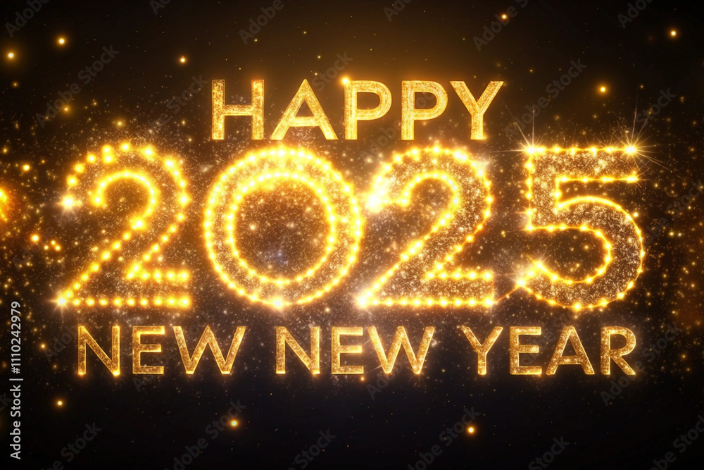 Here's a description and keywords for your stock photo.. Sparkling gold 2025 New Year greeting. Here's a description and keywords for your stock photo.. Sparkling gold 2025 New Year greeting.