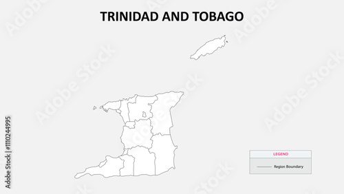 Trinidad and Tobago Map. State map of Trinidad and Tobago. Administrative map of Trinidad and Tobago with states names in outline.