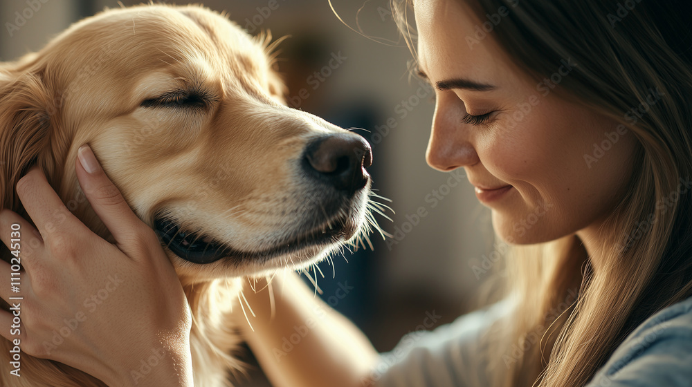Woman Bonding with Her Dog in an Intimate Moment Woman Bonding with Her Dog in an Intimate Moment