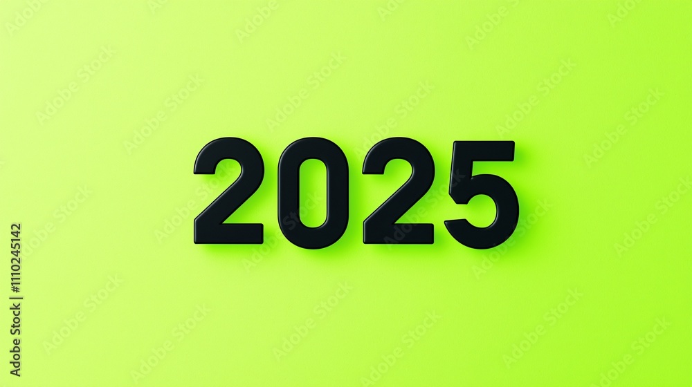 Bold black numbers illustrate the year 2025 against a vibrant neon green background Bold black numbers illustrate the year 2025 against a vibrant neon green background