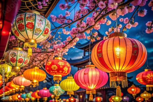 Captivating Portrait Photography of Festive Chinese New Year Lanterns Illuminating a Vibrant Night Sky, Showcasing Rich Cultural Traditions and Celebratory Atmosphere