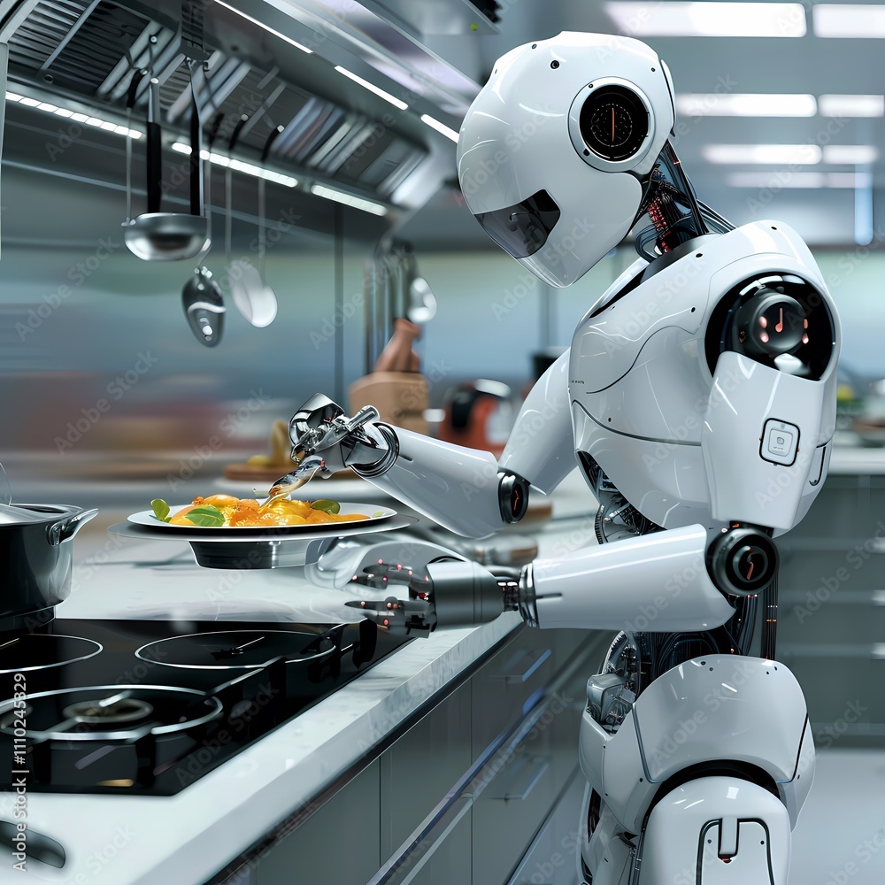 Humanoid Robot Cooking in Modern Kitchen Humanoid Robot Cooking in Modern Kitchen
