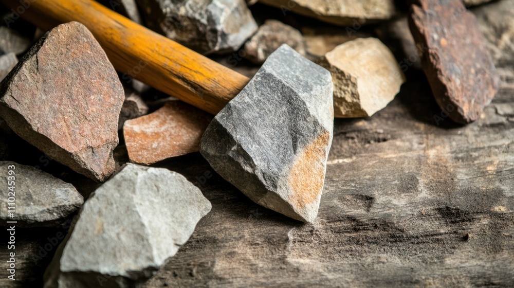 Close-up of ancient stone tools, sharp flint knives, and polished axes on a weathered wooden surface, symbolizing prehistoric craftsmanship and the dawn of human ingenuity Close-up of ancient stone tools, sharp flint knives, and polished axes on a weathered wooden surface, symbolizing prehistoric craftsmanship and the dawn of human ingenuity