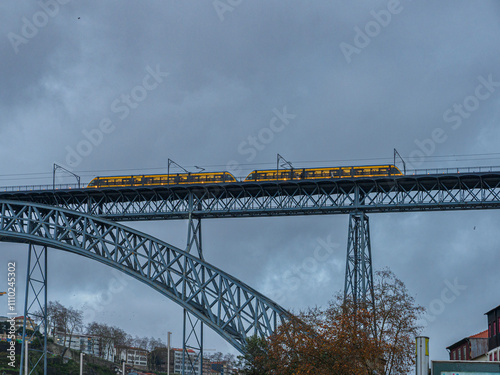 Detail of the Bridge of Don Luis I in Porto, Portugal.