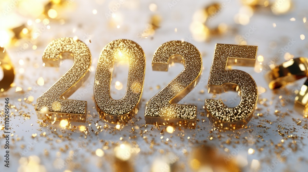 The number  in glittering gold, placed centrally on a white background with scattered golden sparkles