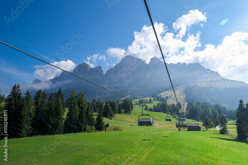 Horizontal image of ski gondolas in summer. photo