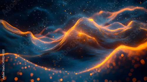 Abstract 3D Background: Glowing Particle Waves