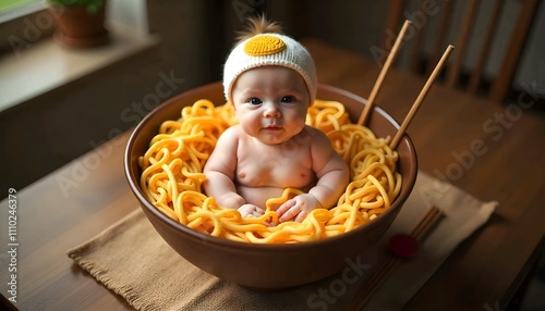Adorable Baby Dressed as a Bowl of Noodles Creative and Whimsical Baby Photography photo