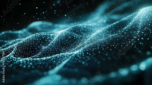 Teal Abstract 3D Background: Glowing Particle Waves