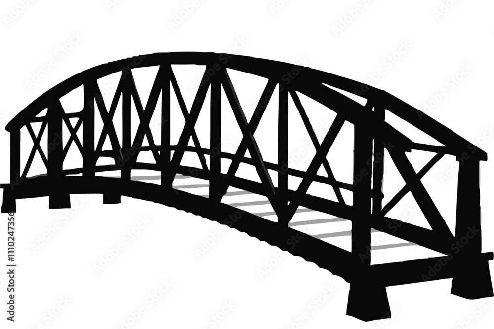 Silhouette Design of an Old Wooden Bridge with Rustic Planks and Vintage Details in a Minimalist Style Silhouette Design of an Old Wooden Bridge with Rustic Planks and Vintage Details in a Minimalist Style