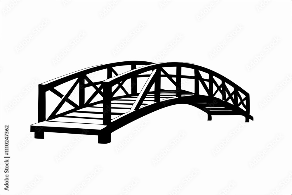 Silhouette Design of an Old Wooden Bridge with Rustic Planks and Vintage Details in a Minimalist Style Silhouette Design of an Old Wooden Bridge with Rustic Planks and Vintage Details in a Minimalist Style