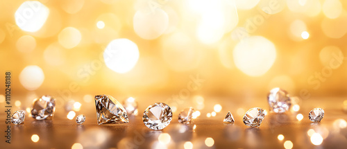 Glistening diamonds reflecting light in an elegant, shimmering background.