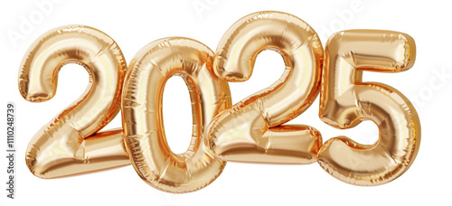 2025 numbers. New Year symbol. Bunch of foil balloons. 2025 sign. 3d render illustration.