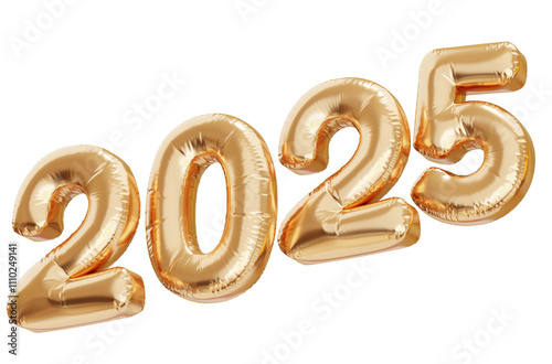 2025 numbers. New Year symbol. Bunch of foil balloons. 2025 sign. 3d render illustration.