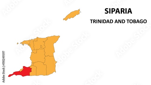 Siparia Map is highlighted on the Trinidad and Tobago map with detailed state and region outlines. photo