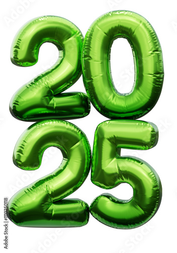 2025 green gradient helium balloons. 3D rendering. New Year symbol.