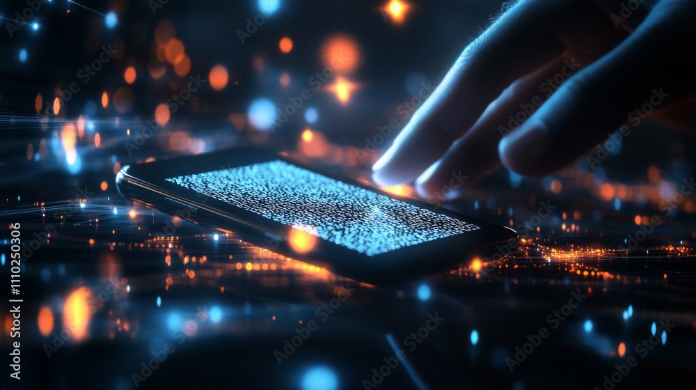 Person scanning a QR code with a smartphone, embracing modern technology and convenience in daily life. Person scanning a QR code with a smartphone, embracing modern technology and convenience in daily life.
