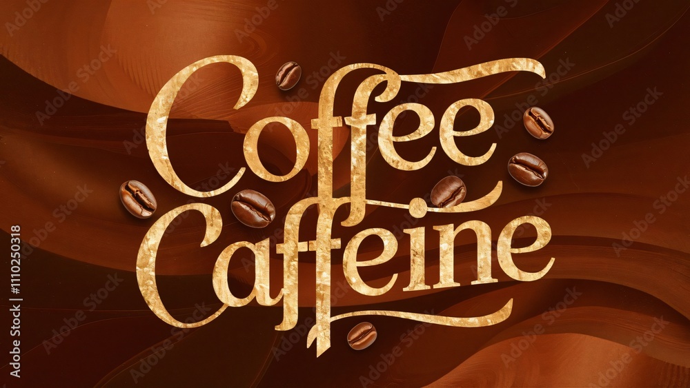 Naklejka premium Golden Coffee & Caffeine Typography, Coffee Shop Design, Menu, Branding