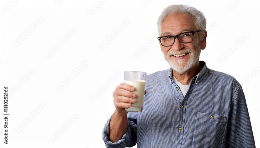 Smiling Senior Man Enjoying a Glass of Milk Smiling Senior Man Enjoying a Glass of Milk